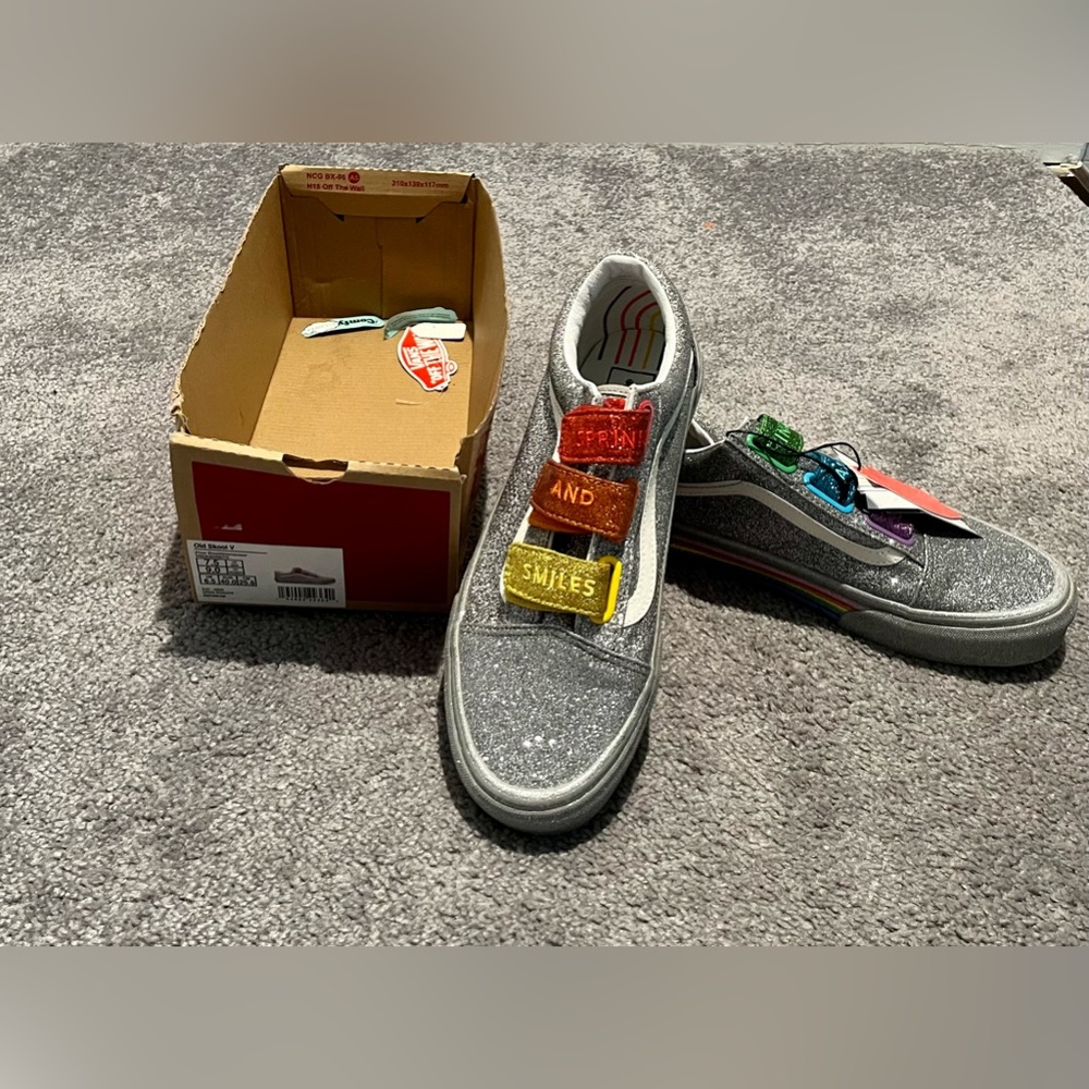 Vans X Flour Shop Old Skool V Silver Glitter New In Box women 9 men 7.5 Pride